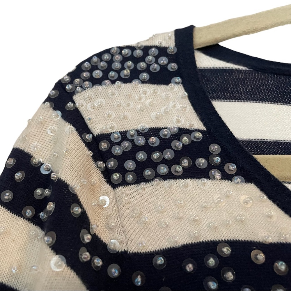 The Limited Navy & White Striped w/ Sequins Cardigan - Picture 4 of 9